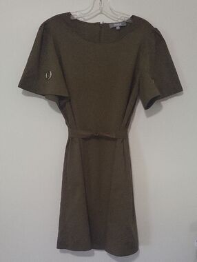 Marled Reunited Clothing olive green belted midi dress    Women's M    # 2741